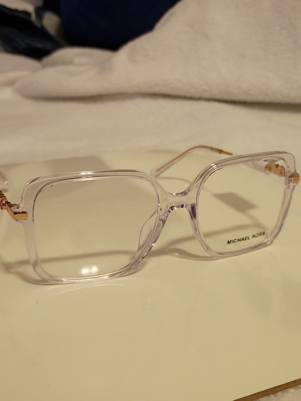 Michael Kors Women's Clear Square Frame Glasses with Gold Accents